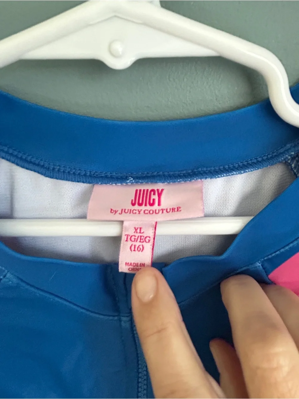 Juicy Couture Blue One-Piece Rash Guard Zip Up Swimsuit with Rainbow Stripes XL